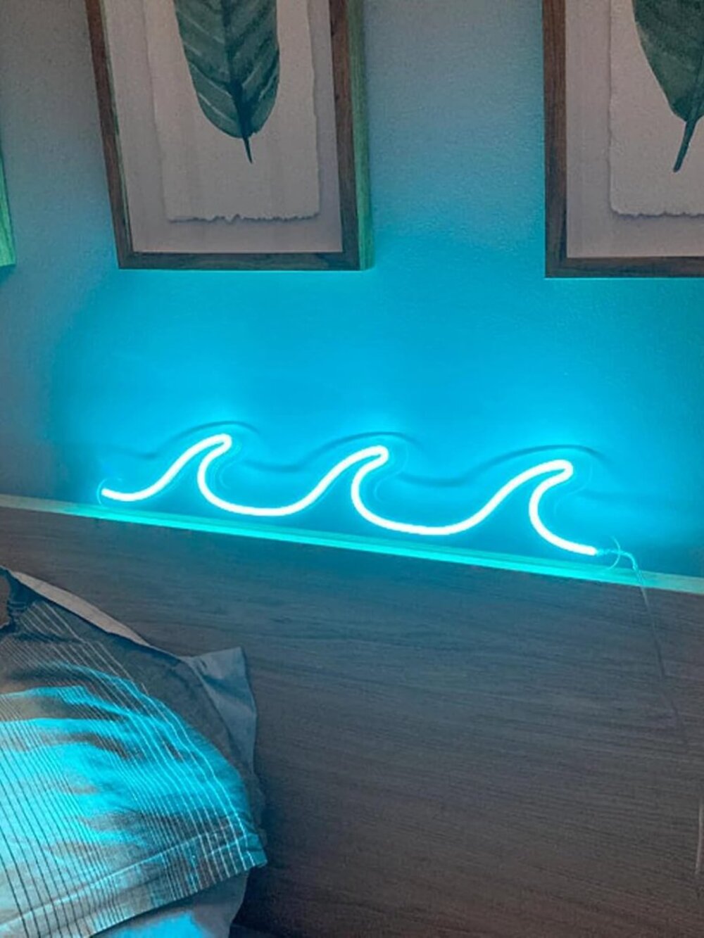 Wave Neon Signs Light Blue LED Night Lights With Dimmable Switch For Kids Wall D